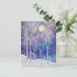 Winterse Dagwende met berkenbomen sneeuw Feestdagenkaart