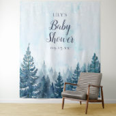 Winterse dennenbos baby shower foto prop wandkleed (In situ)
