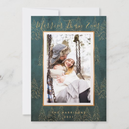 Winterse Gouden Kerstboom Foto Vakantie Kaart (Voorkant)