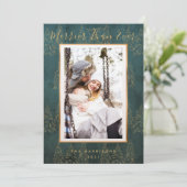 Winterse Gouden Kerstboom Foto Vakantie Kaart (Staand voorkant)