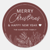 Winterse groen blij kerstfeest gepersonaliseerd ronde sticker (Voorkant)