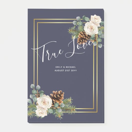 Winterse Huwelijk Witte Rozen Goud Stof Blauw Post-it® Notes (Voorkant)