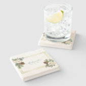 Winterse Huwelijk Witte Rozen Goud Stof Blauw Stenen Onderzetter (Zijkant)