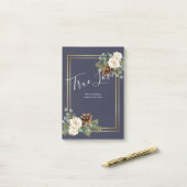 Winterse Huwelijksfeest Witte Rozen Goud Stof Blau Post-it® Notes (Op bureau)