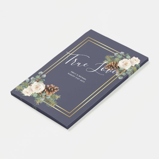 Winterse Huwelijksfeest Witte Rozen Goud Stof Blau Post-it® Notes (Schuin)