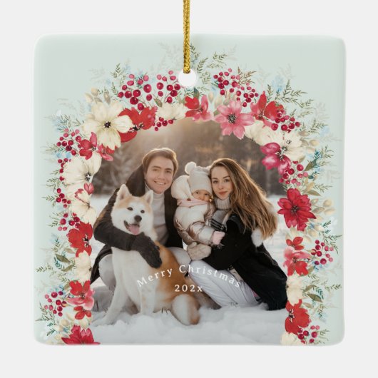 Winterse kerst feestdagen 2 foto 1e kerst keramisch ornament (Achterkant)