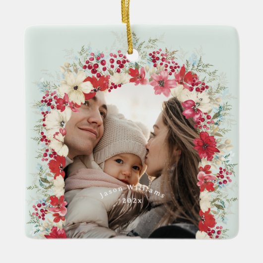 Winterse kerst feestdagen 2 foto 1e kerst keramisch ornament (Voorkant)