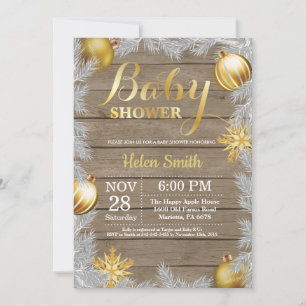 Winterse Kerst Roestig Goud Baby Shower Kaart