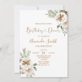 Winterse Kerst Witte Bloem Verjaardag 30e Dinner Kaart (Voorkant)