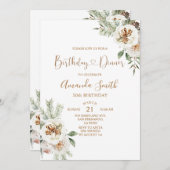 Winterse Kerst Witte Bloemige Verjaardag 30e Dinne Kaart (Voorkant / Achterkant)