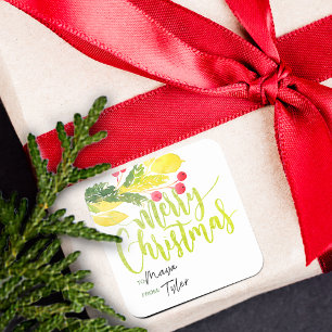 Winterse kerstbessen van en naar vierkante sticker