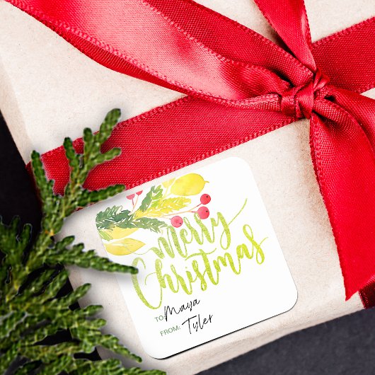 Winterse kerstbessen van en naar vierkante sticker