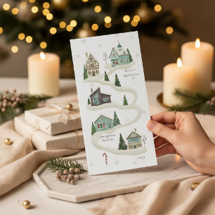 Winterse Kerstkaart met Besneeuwd Dorpje