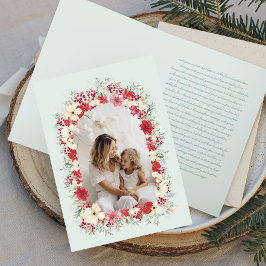 Winterse Kerstmis Poinsettia boog foto Feestdagen Kaart