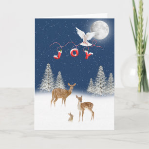 Winterse kerstscene met JOY en duif Feestdagen Kaart