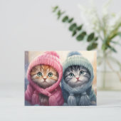 Winterse Kittens in gebreide Petten Briefkaart (Staand voorkant)