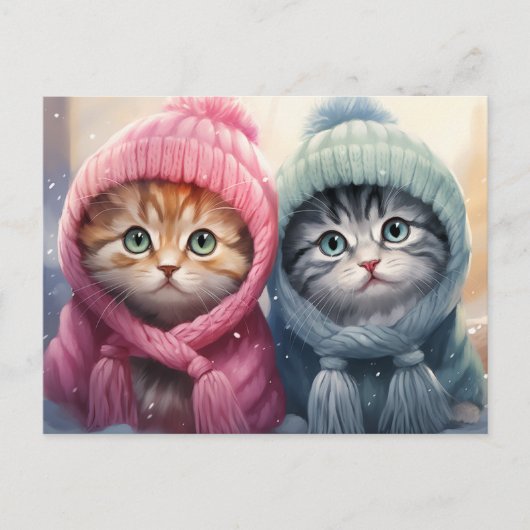 Winterse Kittens in gebreide Petten Briefkaart (Voorkant)