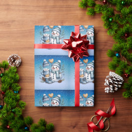 Winterse knuffelige sneeuwman cadeaupapier