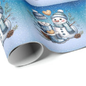 Winterse knuffelige sneeuwman cadeaupapier (Rol Hoek)