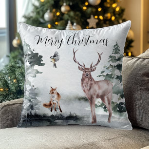 Winterse landschap Aquarel Herten Kerstmis Kussen