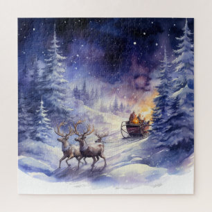 Winterse Landschap Kerst Rendieren en Arrenslee Legpuzzel