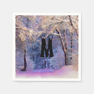 Winterse landschap met besneeuwde bomen aquarel servet