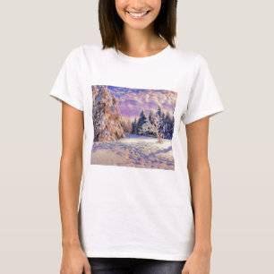 Winterse landschap met besneeuwde bomen aquarel t-shirt