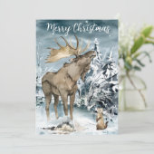 Winterse landschap Waterverf Eland Kerst Postkaart Feestdagenkaart (Staand voorkant)