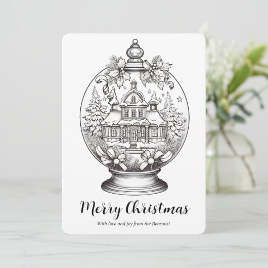 Winterse landschaps sneeuwbol Kerst kunst kleurpla Feestdagenkaart (Staand voorkant)