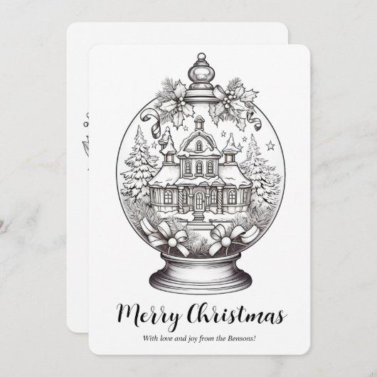 Winterse landschaps sneeuwbol Kerst kunst kleurpla Feestdagenkaart (Voorkant / Achterkant)