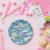 Winterse nacht vintage dorpsscène papieren bordje (Feest)