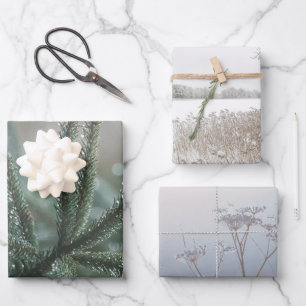 Winterse natuur, set van 3 verschillende kunstfoto inpakpapier vel