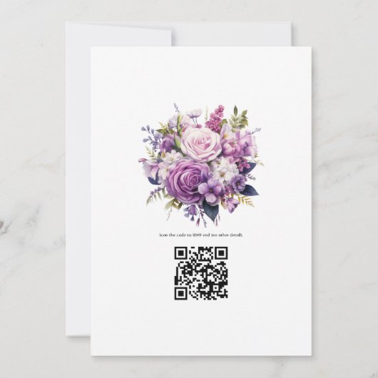 Winterse Paarse bloemenbruiloft Kaart (Achterkant)