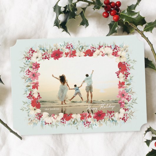 Winterse Poinsettia Botanische Kerstfoto lijst Feestdagenkaart