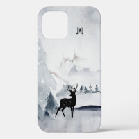 Winterse Rendier Rustig Grijs Aquarel
