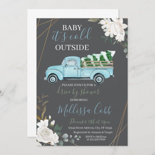 Winterse rit met het Baby shower Kaart (Voorkant / Achterkant)