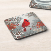 Winterse rode kardinaal vogel bier onderzetter (Linkerzijde)