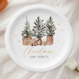 Winterse Rustieke Kerstbomen Baby Shower Papieren Bordje