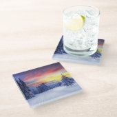 Winterse scène glazen onderzetter (Schuin)