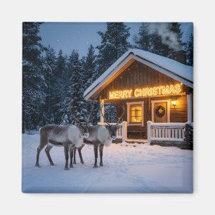 Winterse scène met een gloeiend vrolijk kerstfeest magneet