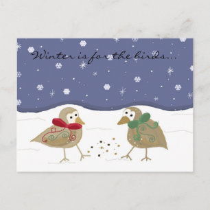 Winterse scène met twee kleine vogels briefkaart