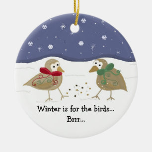 Winterse scène met twee kleine vogels keramisch ornament