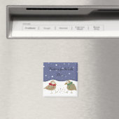 Winterse scène met twee kleine vogels magneet (Insitu (Vaatwasser))