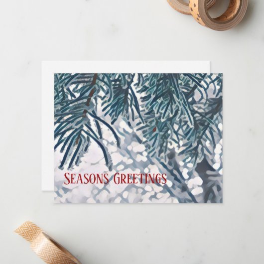 Winterse seizoensgroet kaart notitiekaartje (Voorkant / Achterkant in situ)