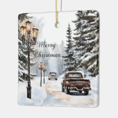 Winterse Sneeuw Kerstbomen Auto's Keramisch Ornament (Links)