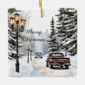Winterse Sneeuw Kerstbomen Auto's Keramisch Ornament (Voorkant)