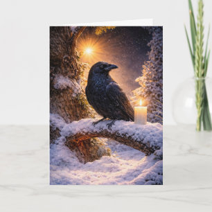 Winterse Solstitium met Raven Sneeuw en Kaars Kaart