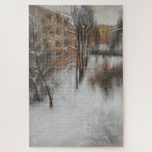 Winterse stilte bij het raam legpuzzel (Verticaal)