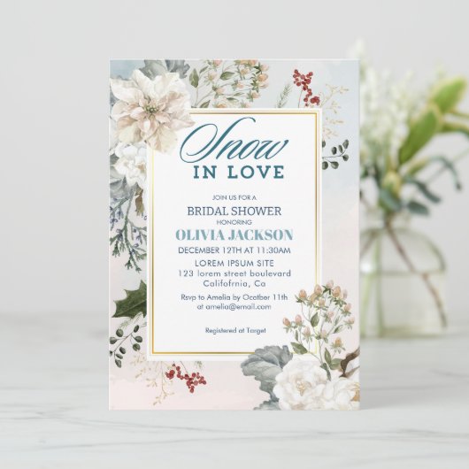 Winterse stoffige blauwe sneeuw verliefd Bruids do Kaart (Staand voorkant)