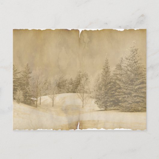 Winterse Taferelen in Sepia en Perkament Briefkaart (Voorkant)